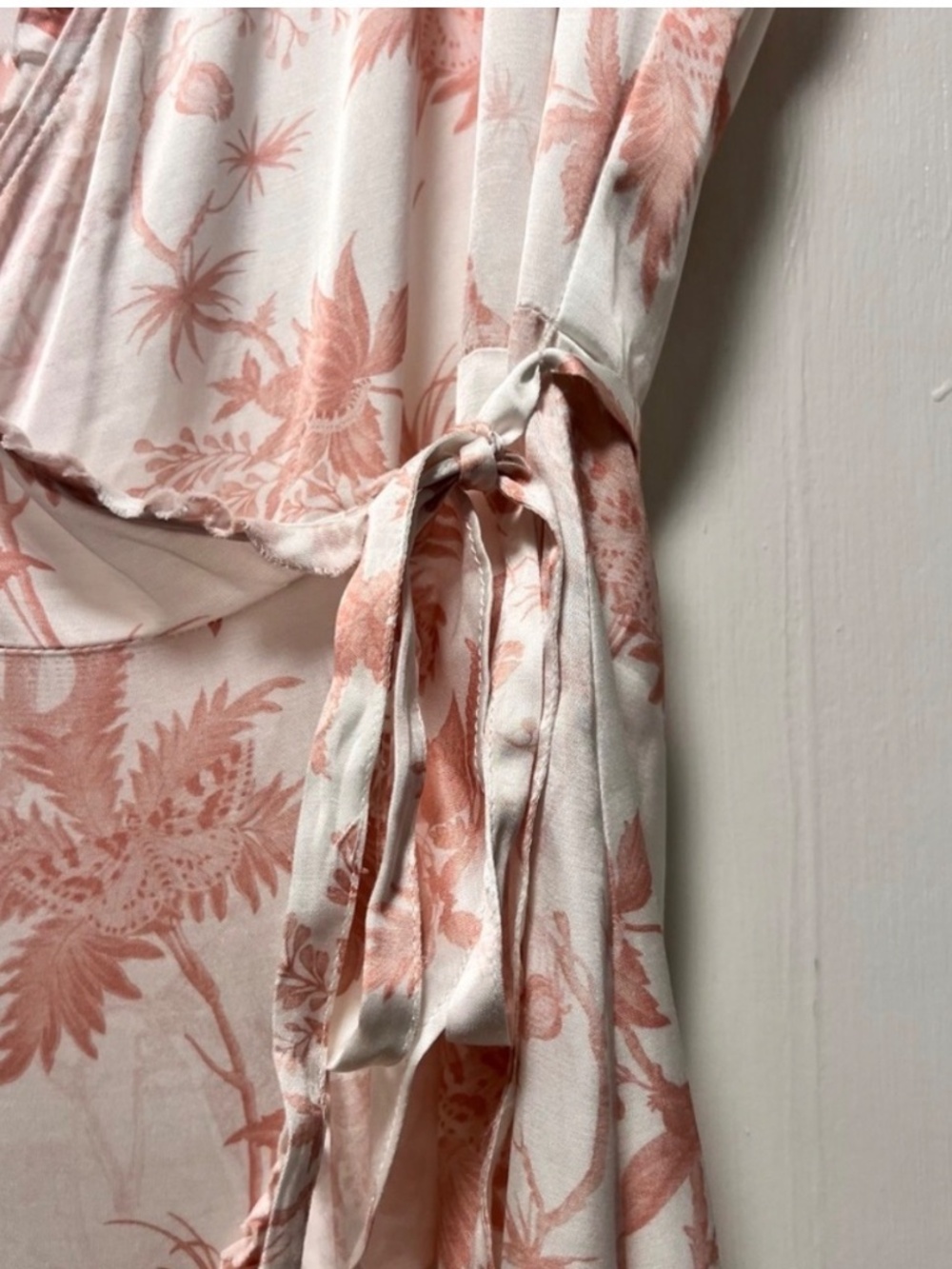 All Saints Satin Floral Wrap Dress in white/blush - Picture 6 of 7